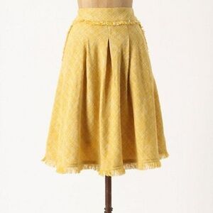 Maeve Women’s 4 Yellow Tweed A-Line Pleated Midi Skirt Fringe Hem Anthropologie